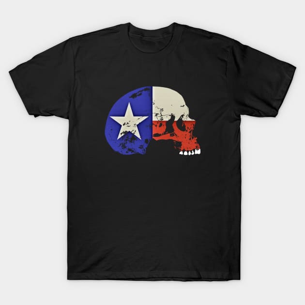 Skull with State Flag of Texas T-Shirt by RawSunArt